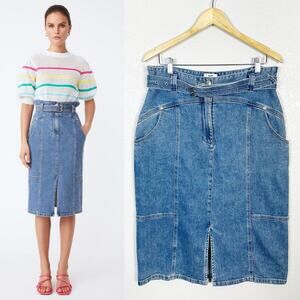 Suncoo Paris Women’s Fiby Mid Length Denim Jean Skirt Blue Size T4 / XL / US 12